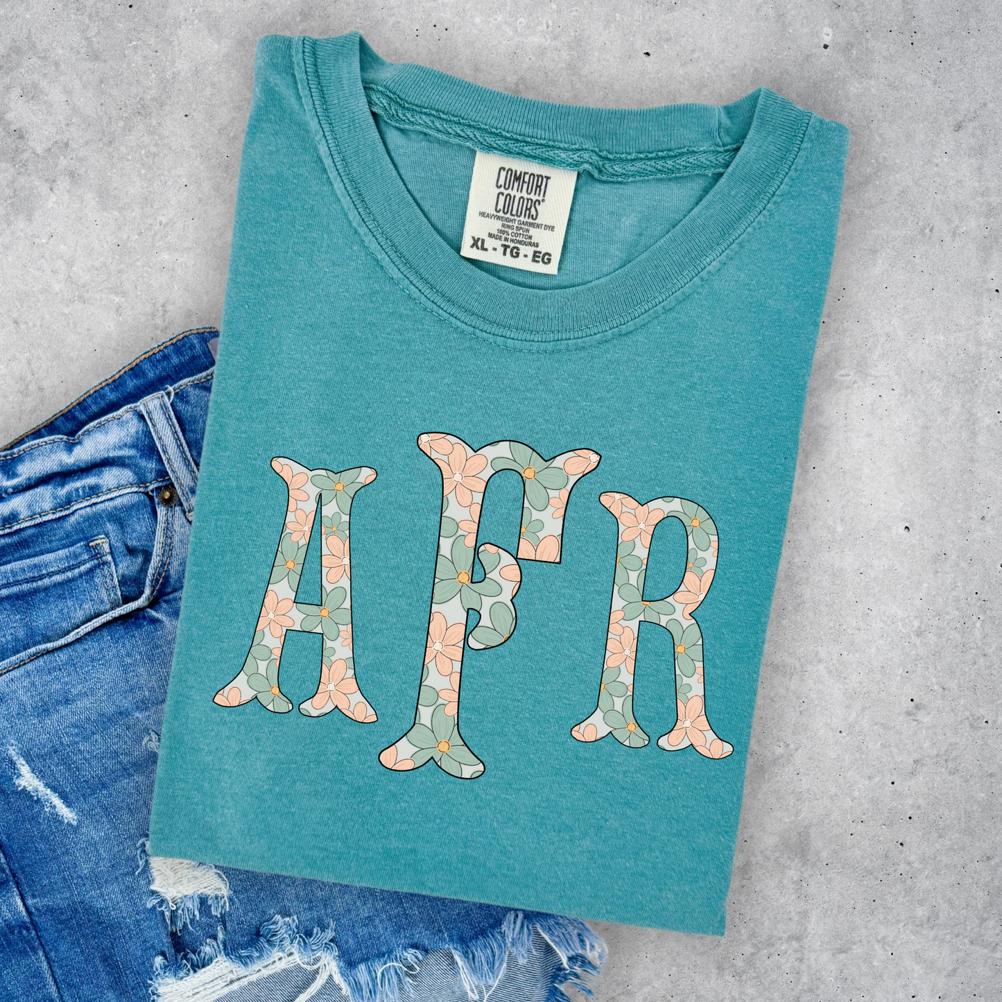 Peach Teal Fishtail Monogram