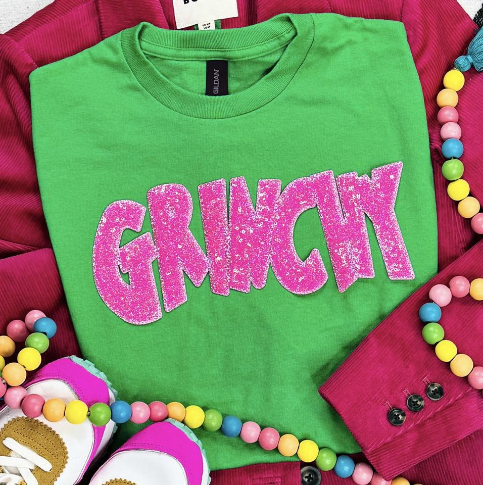 Glitter Grinchy- Pink and Green- Patch