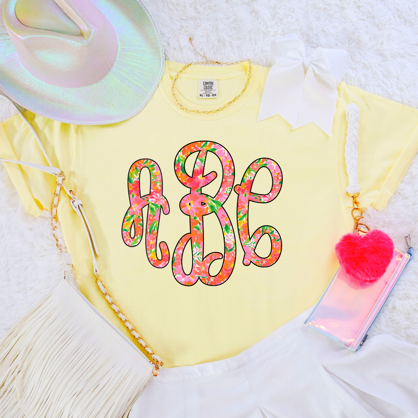 Pink Green Floral Monogram