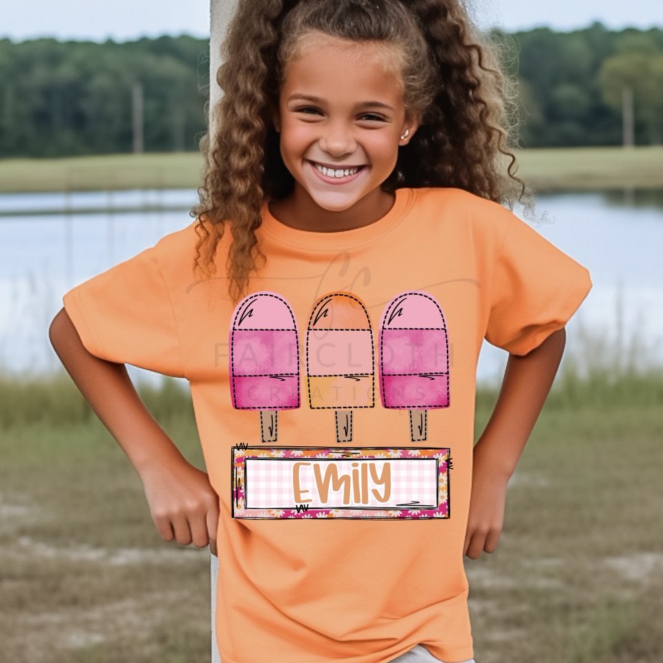 Pink Orange Popsicles with Name