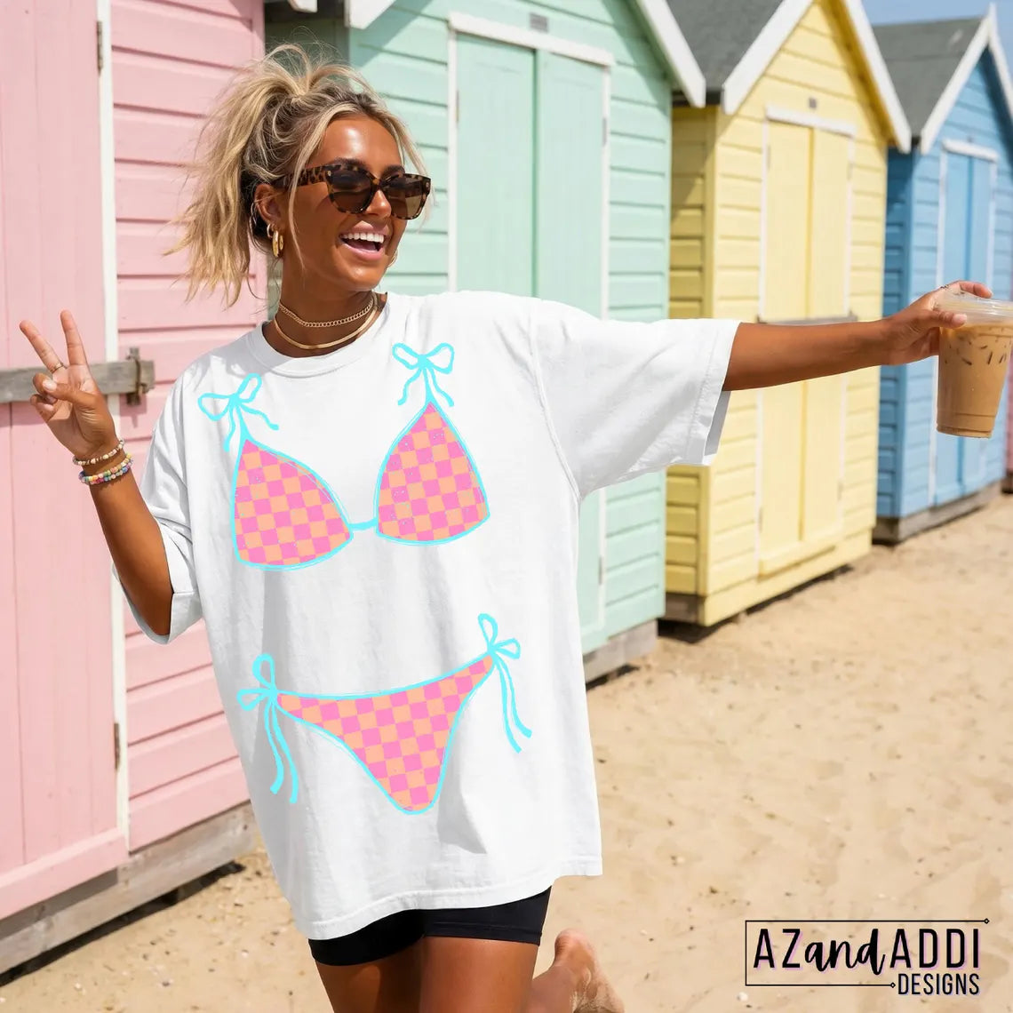 Pink and Orange Checkered Bikini