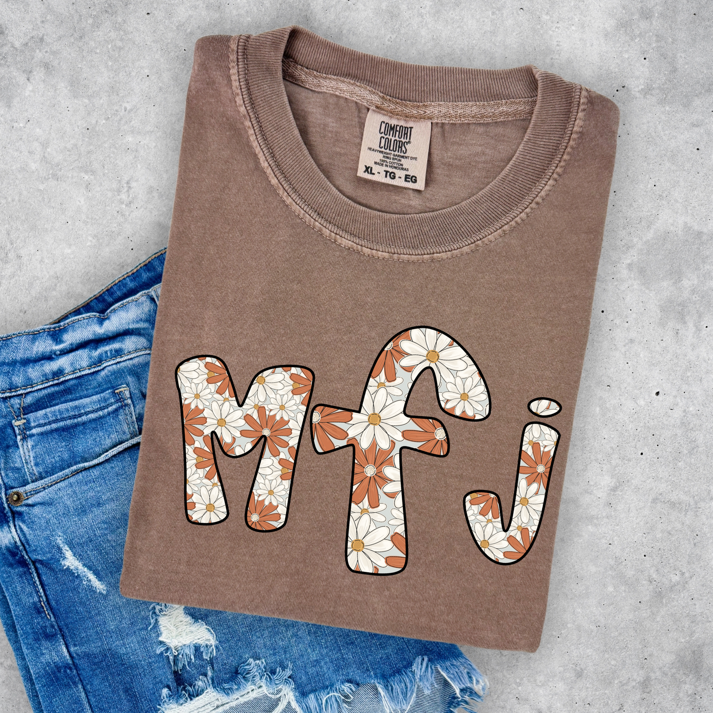 Rust White Floral Monogram