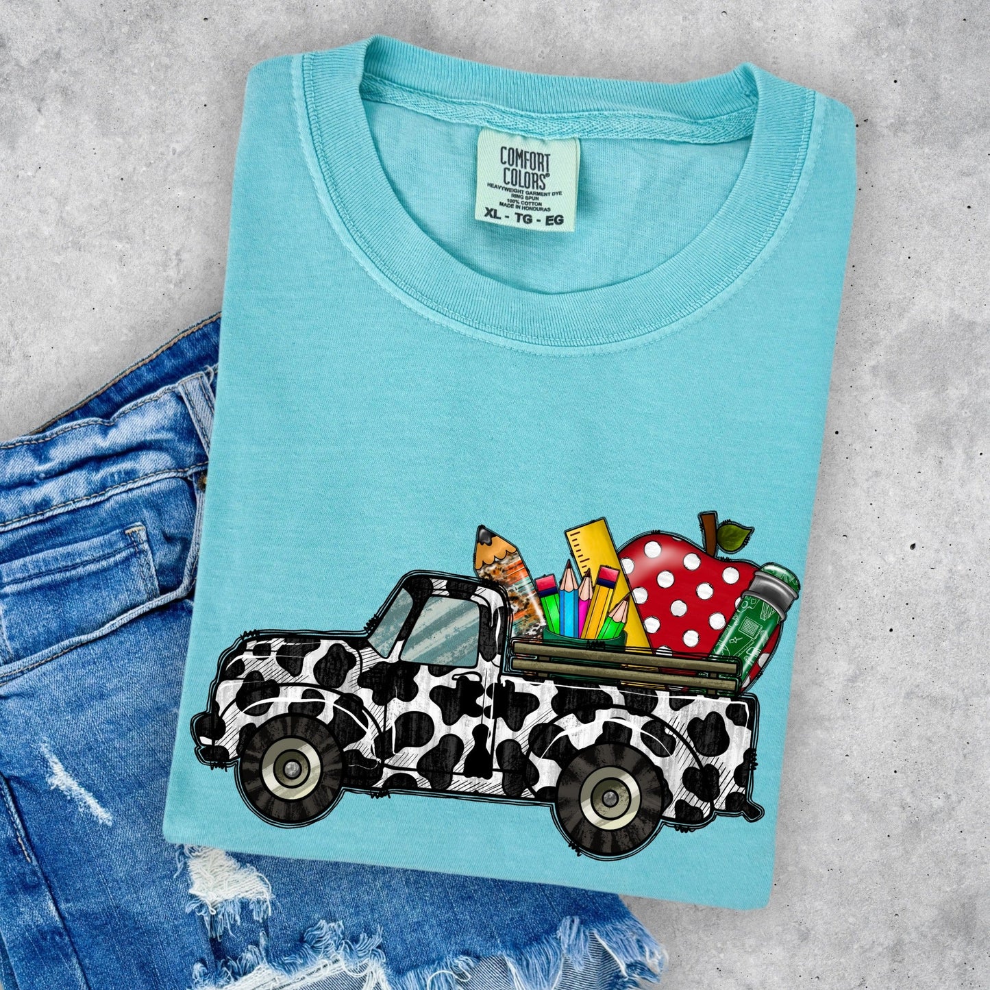 School Cowhide Truck with Apple
