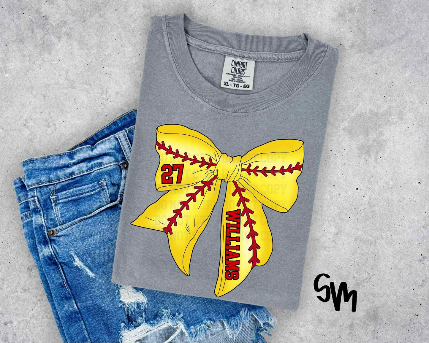 Softball Bow with Number and Name