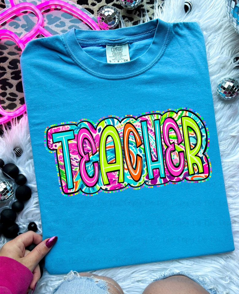 Teacher with Floral Black Neon