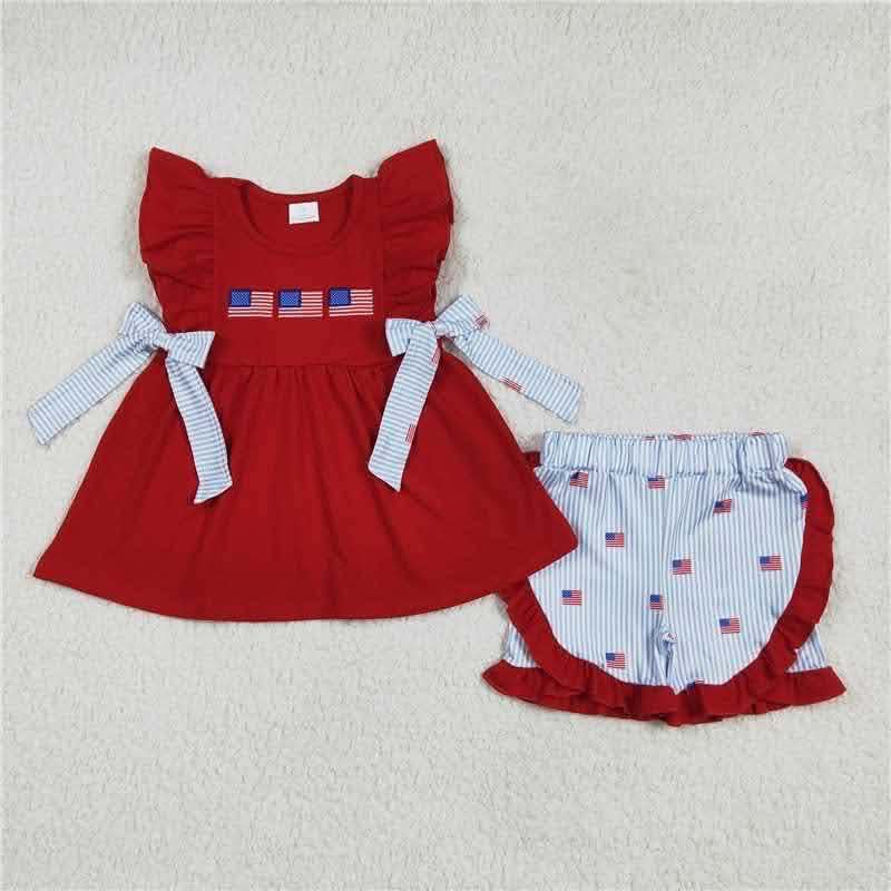 Three American Flags with Flag Shorts Set