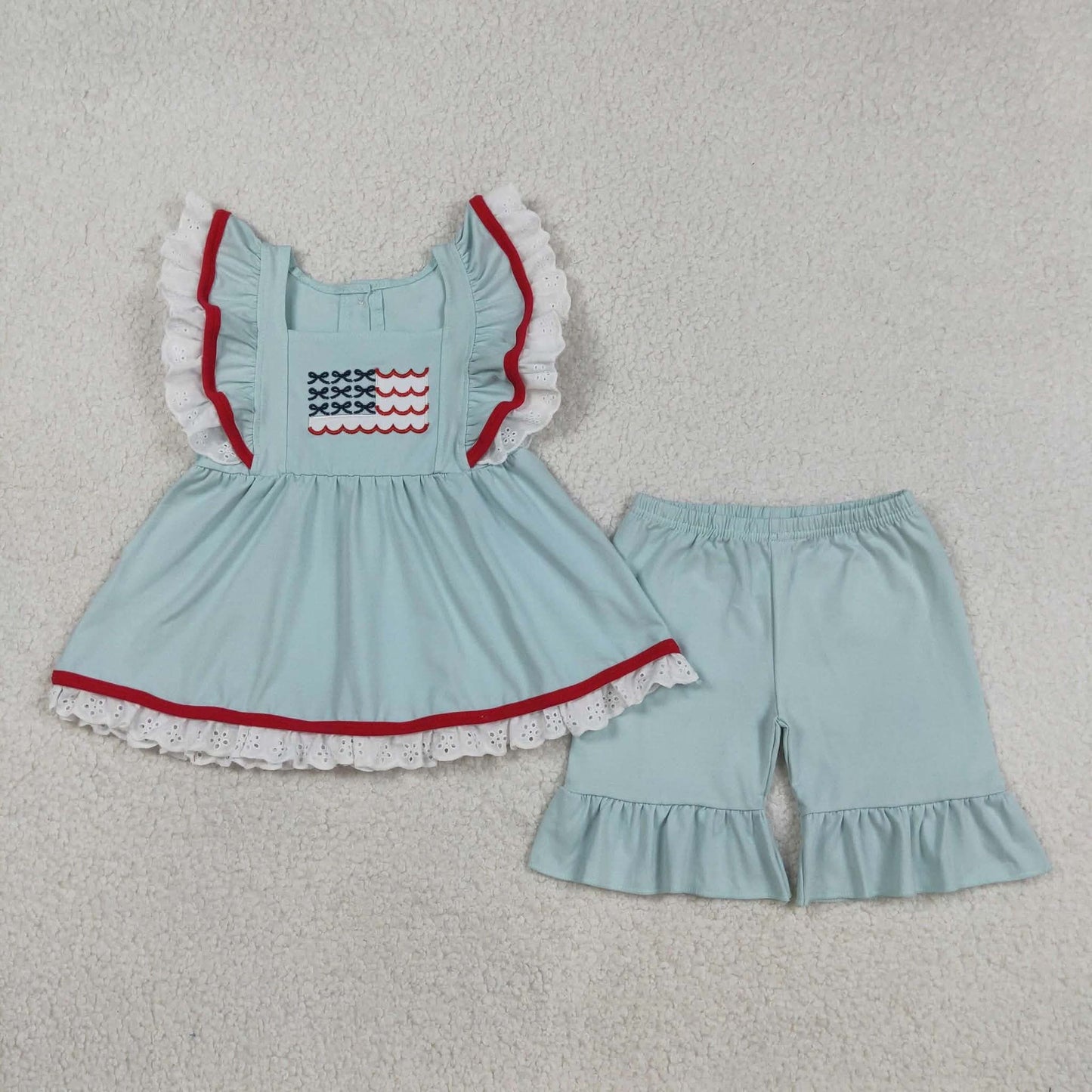 4th of July Flag with Light Blue Ruffle Set