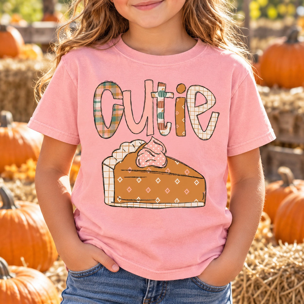Cutie Pie pink youth tee model