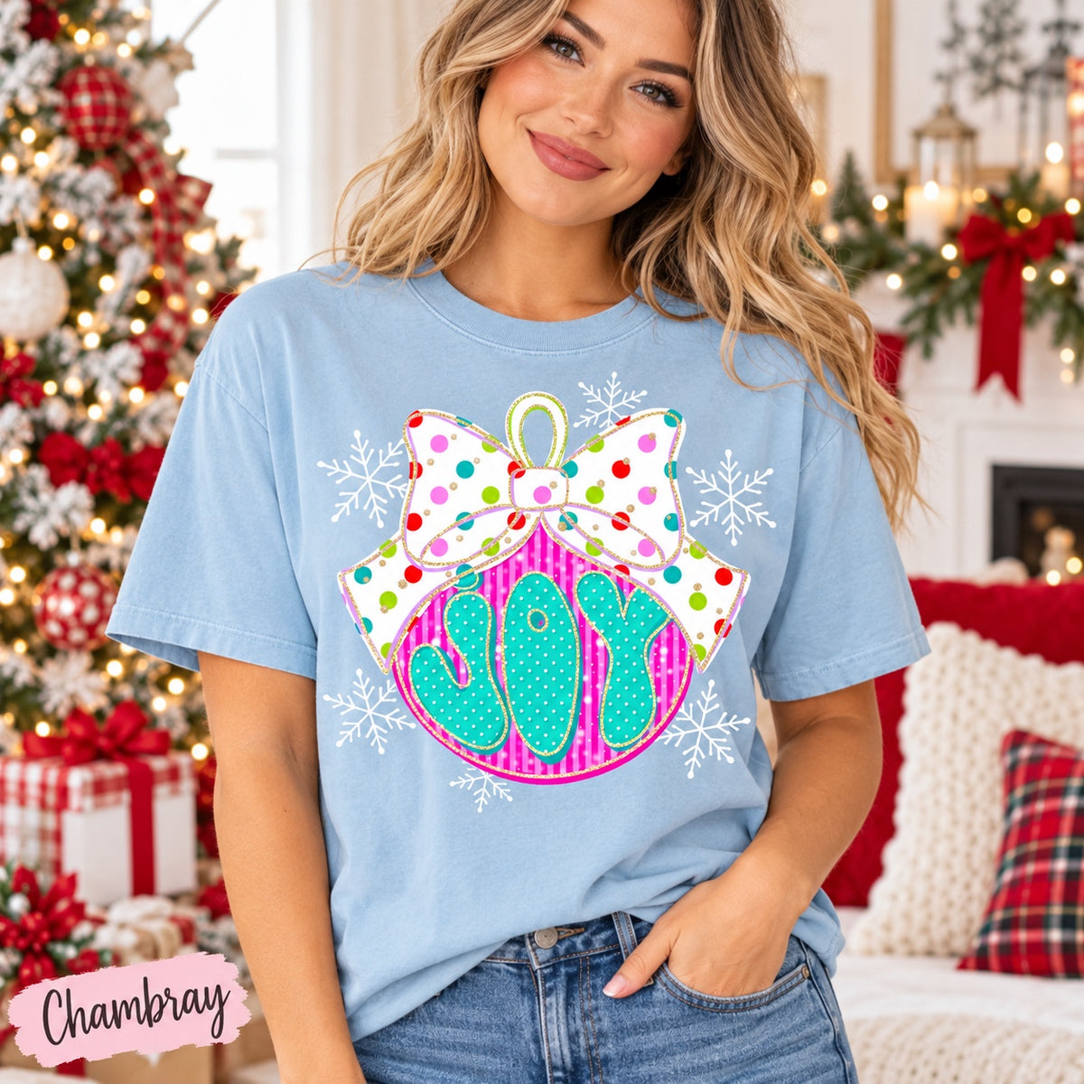 Joy Bow Christmas Ornament Graphic Tee