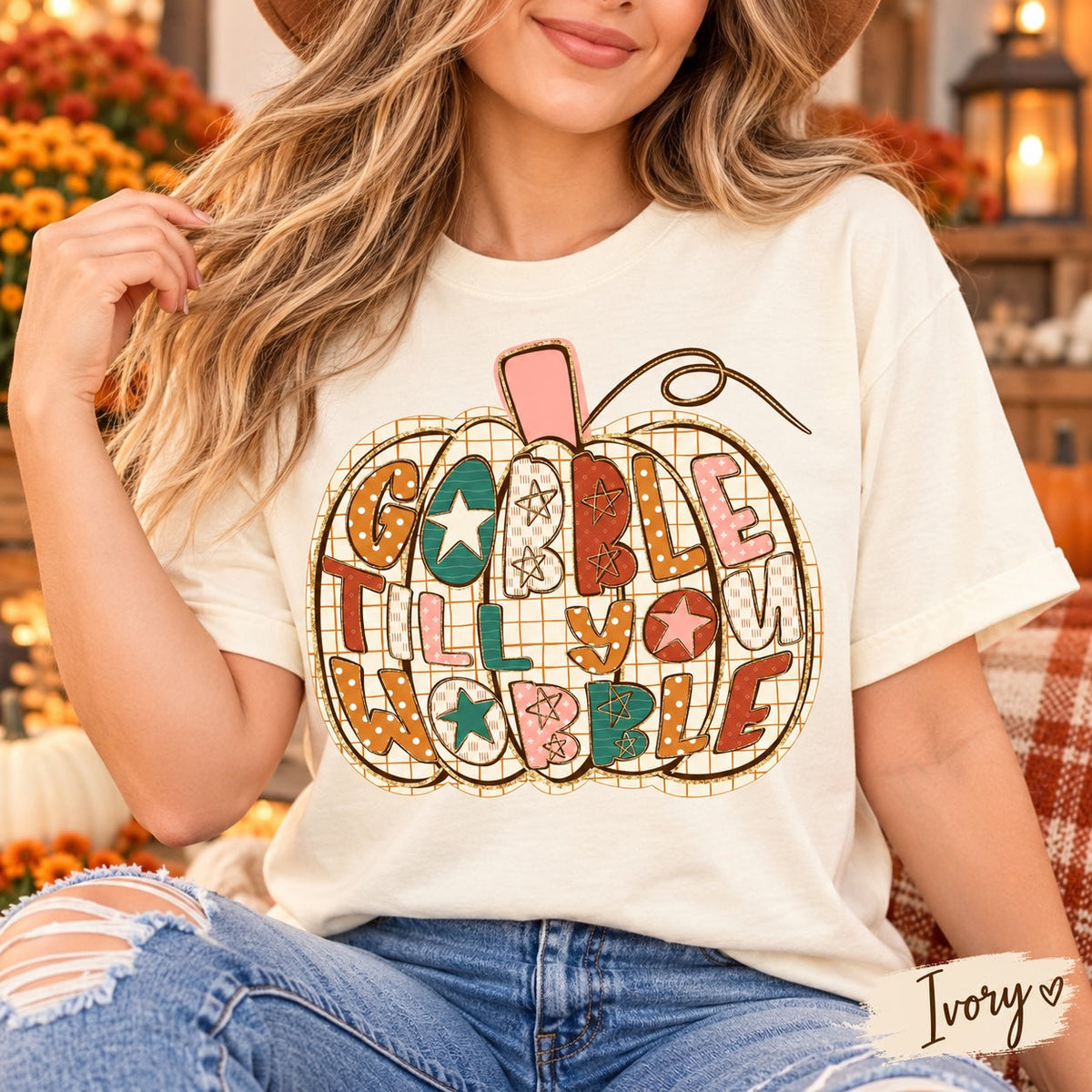 Gobble Till You Wobble ivory modeled mockup