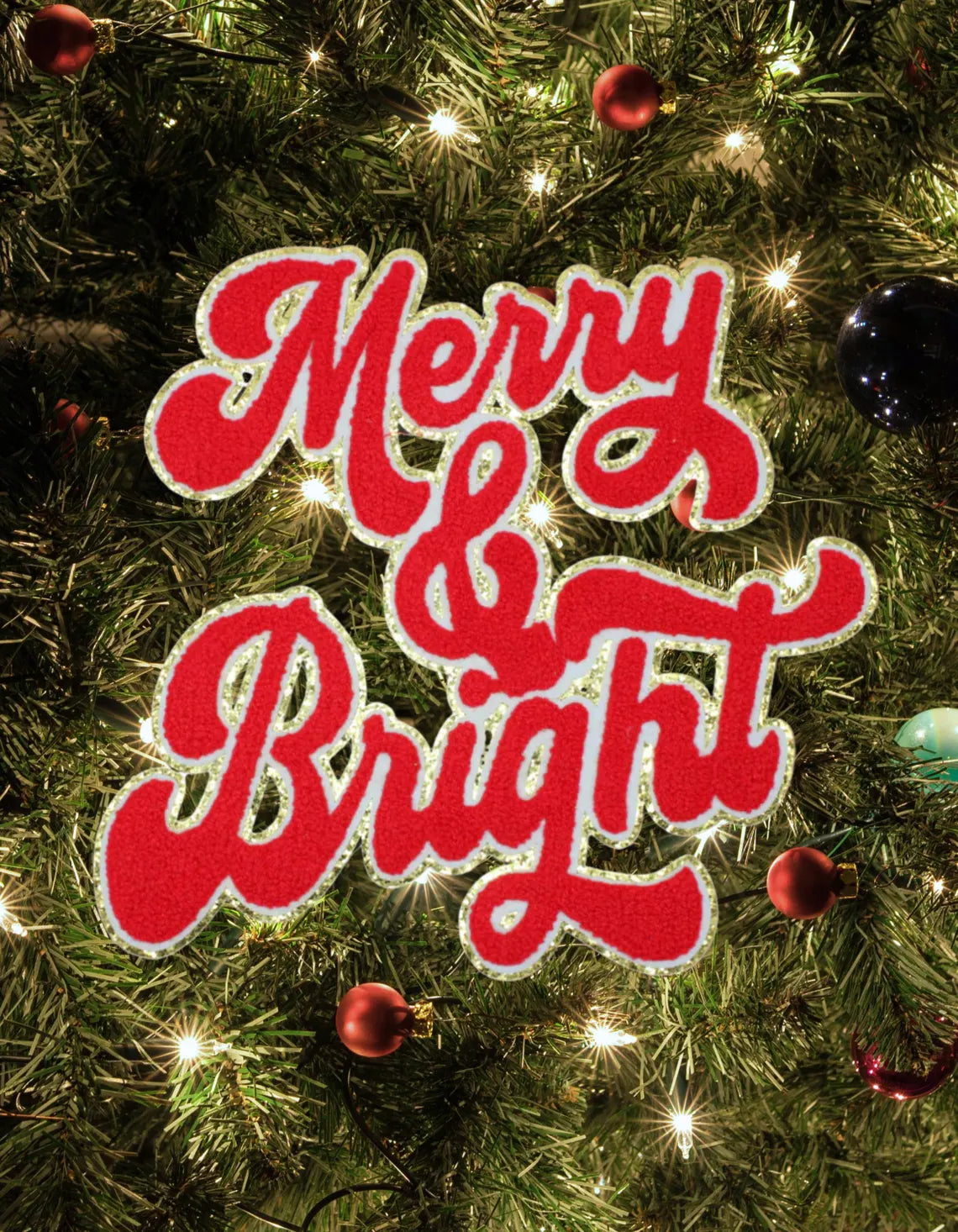 Merry and Bright Red Chenille Patch