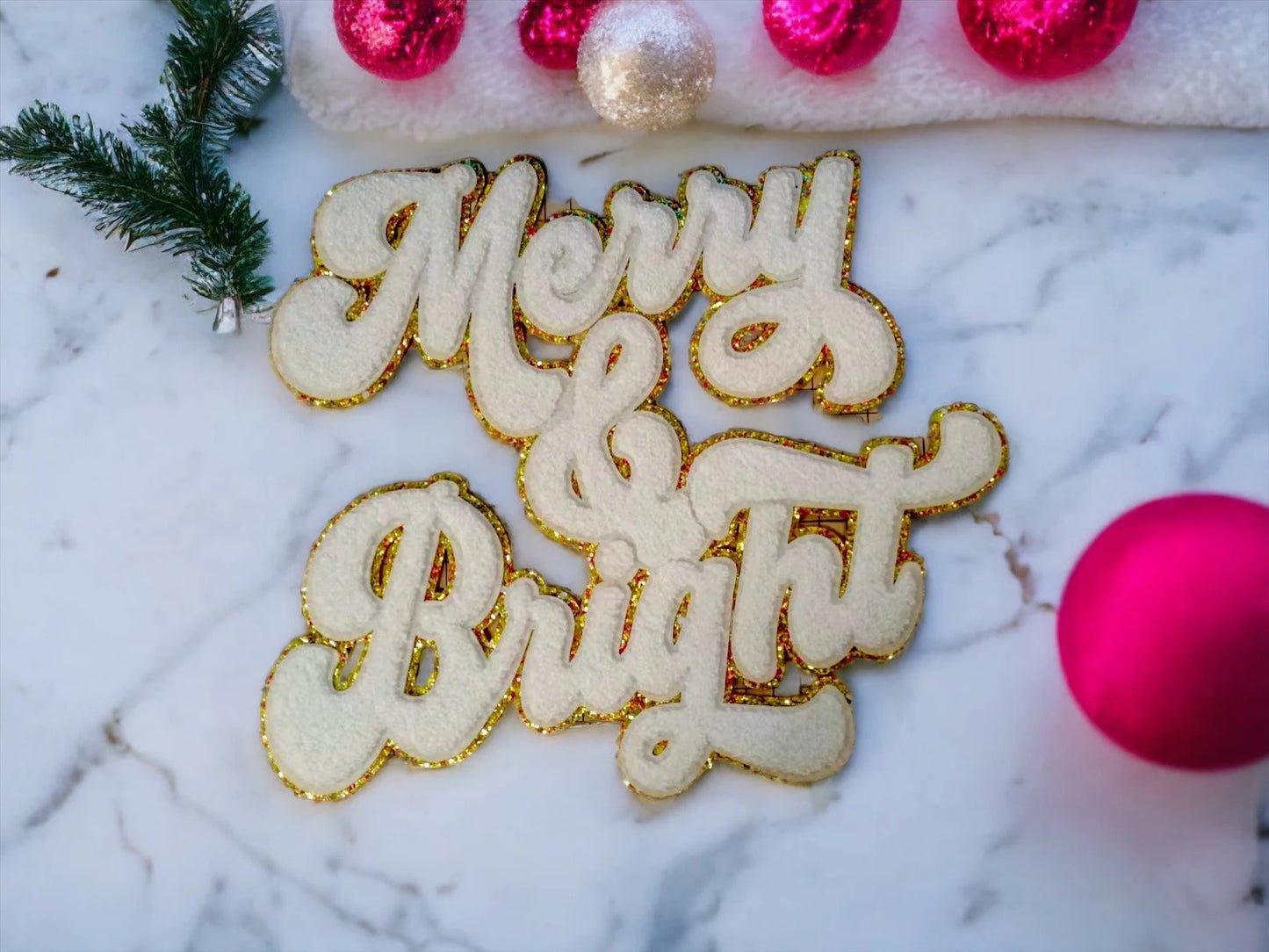 Merry and Bright-White-Chenille Patch