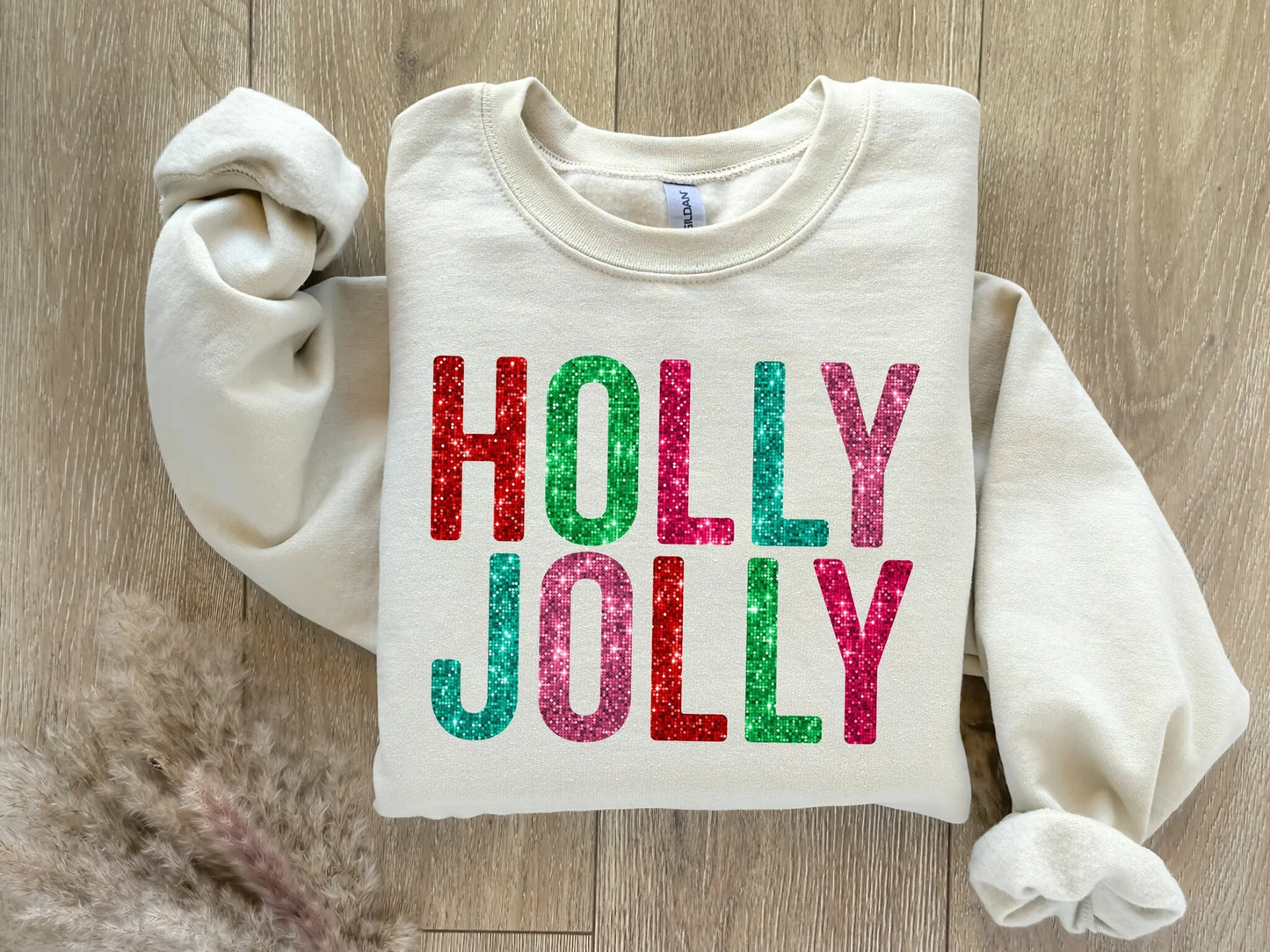 Faux Glitter Holly Jolly