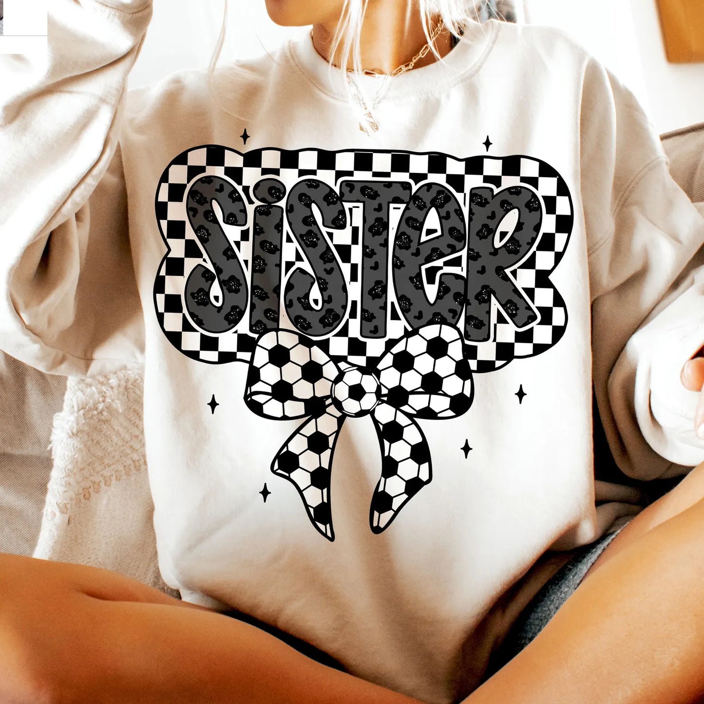 Checkered Sister with Bow Soccer