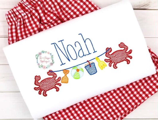 Embroidered Crab Shack Summer Name Sketch