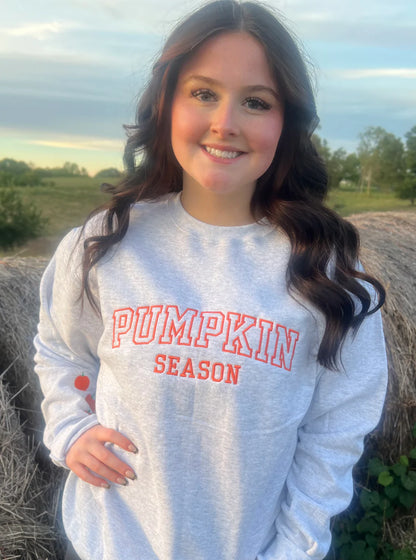 Pumpkin Season with 3 Pumpkin Sleeve Embroidered Sweatshirt
