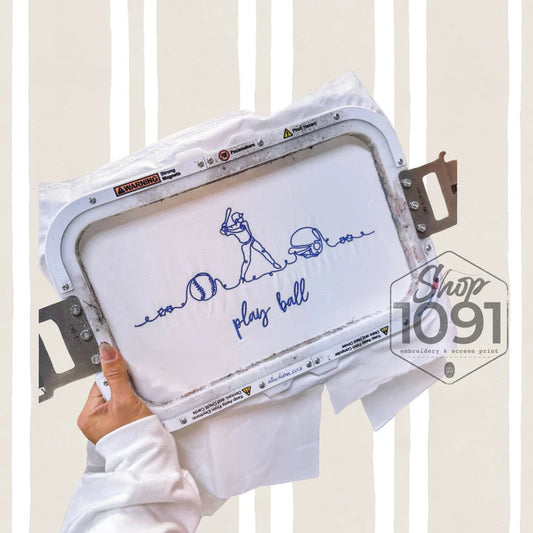 Play Ball Baseball Line Art Embroidered