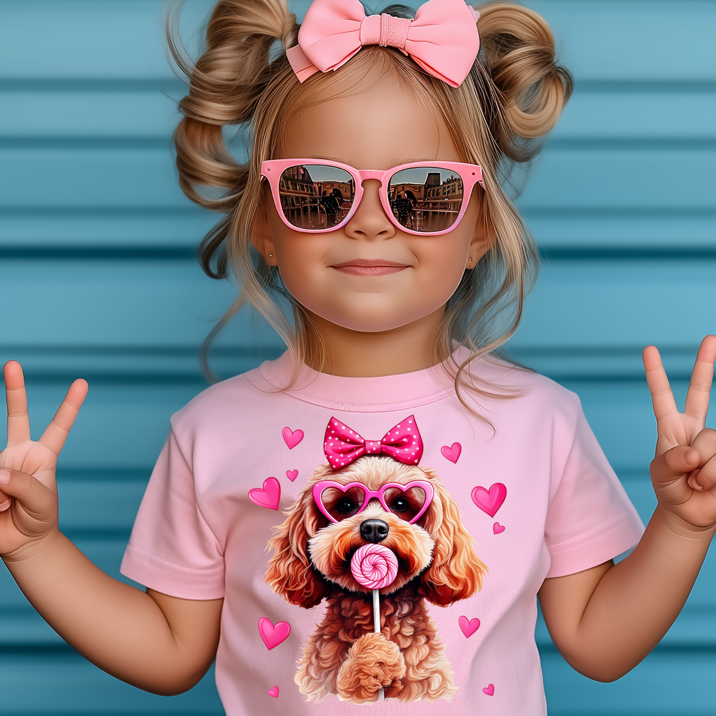 Yellow Doodle with Pink Bow