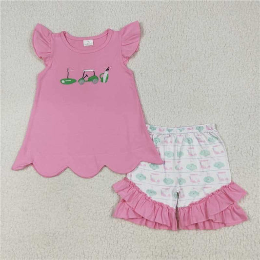 Golf Trio with Pink Ruffle and Scallop Short Set