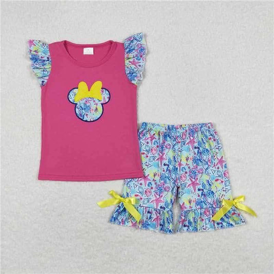 Floral Minnie Ears with Yellow Bow Short Set