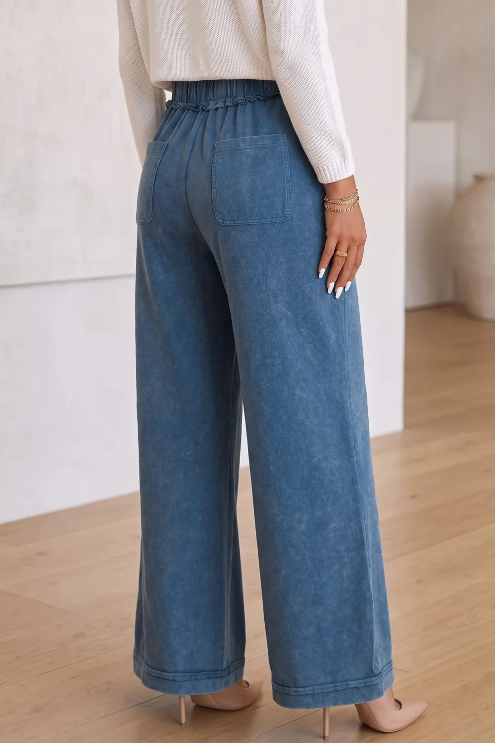 Ashleigh Blue Mineral Wash Flare Leg Drawstring Pants PLUS PREORDER
