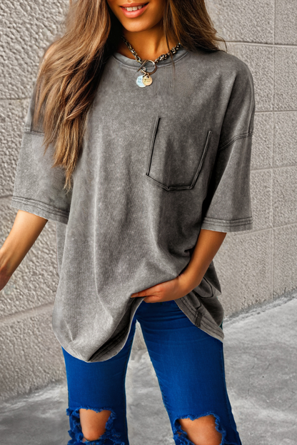 Philippine Gray Mineral Wash Half Sleeve Boyfriend Vintage T Shirt