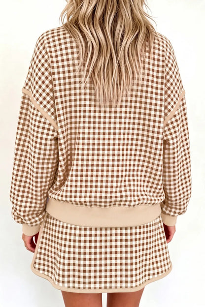 Brown Gingham Oversize Skort Set