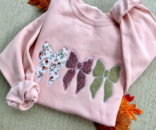 Pink Fall Bows Embroidered Applique