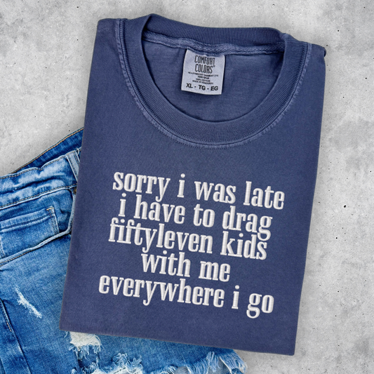 Sorry I was late I have to bring fiftyleven kids with me