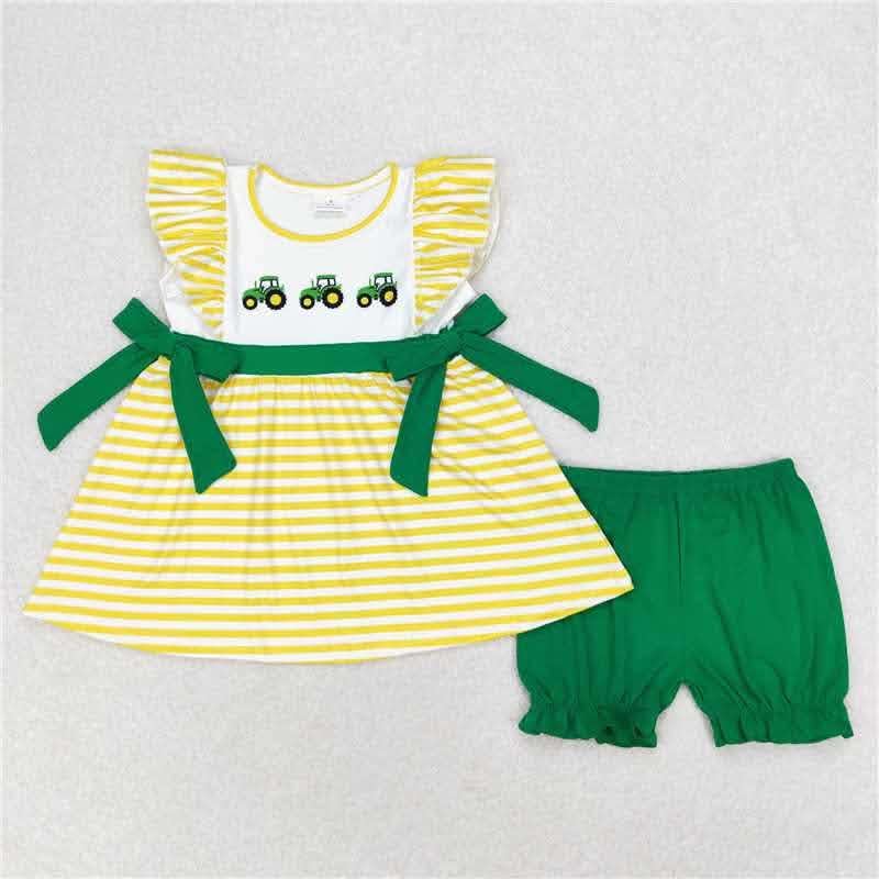 Green Tractor with Yellow Stripes 2pc Set
