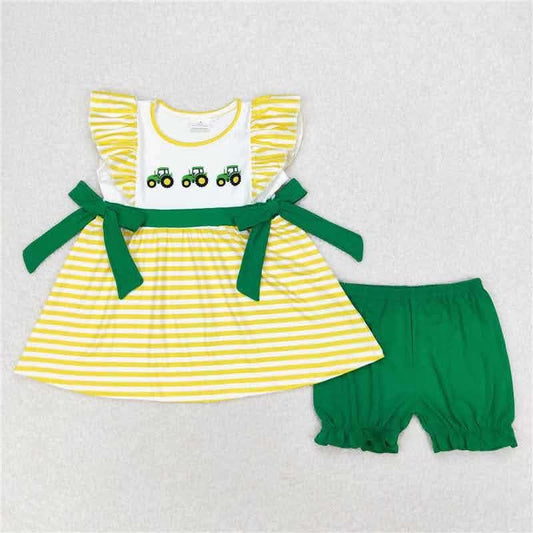 Green Tractor with Yellow Stripes 2pc Set