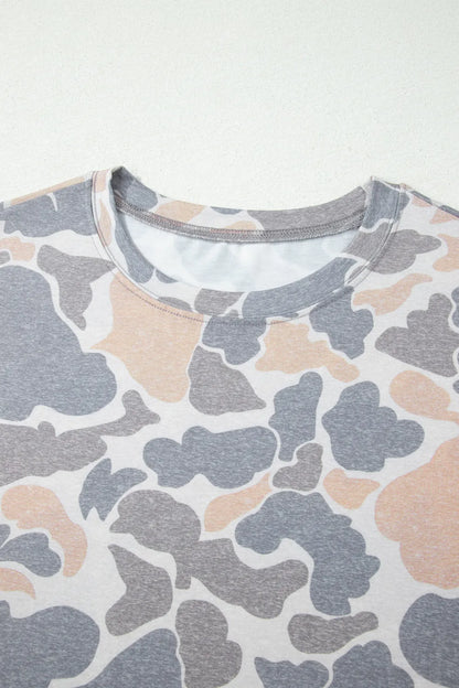 Retro Distressed Camouflage Print Womens Tee