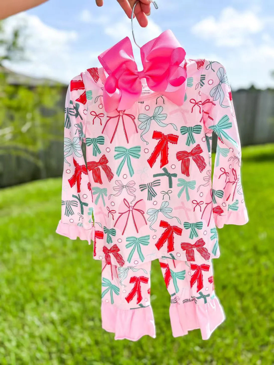 Teal, Red and Pink Bow Ruffle Set