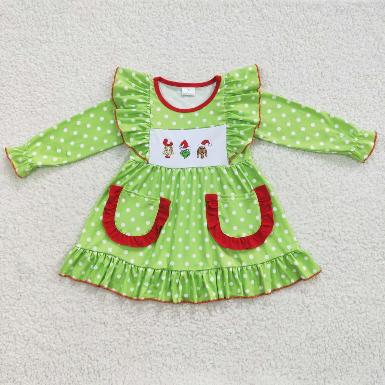 Embroidery Grinch Polka Dot Dress