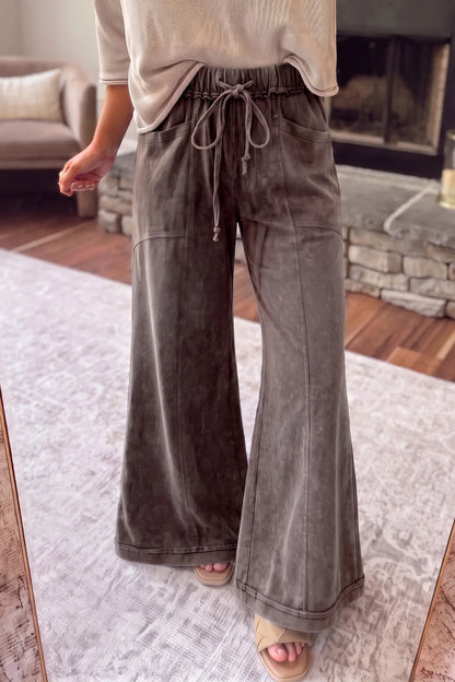 Coffee Mineral Wash Flare Leg Drawstring Pants PREORDER