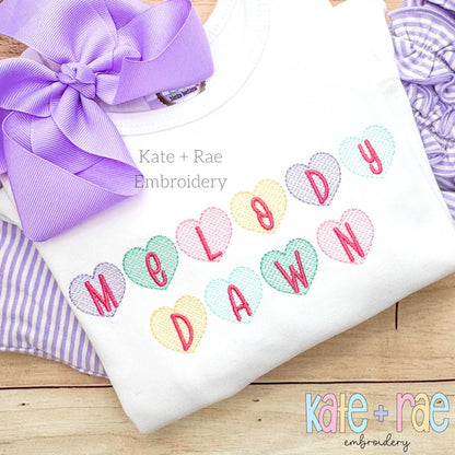 Pastel Heart Name Embroidered
