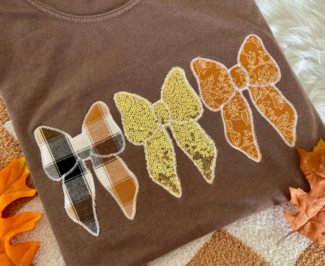 Fall Bows Brown Plaid/Gold Short Sleeve
