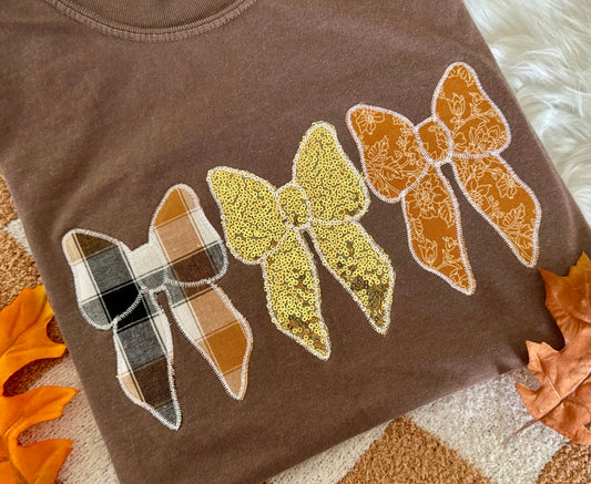 Fall Bows Brown Plaid/Gold Short Sleeve