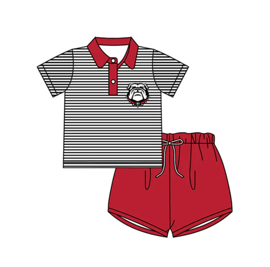 Black Striped Polo Dog with Red Shorts