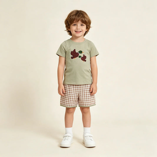 Two Mallards with Checkered Shorts 2pc Set