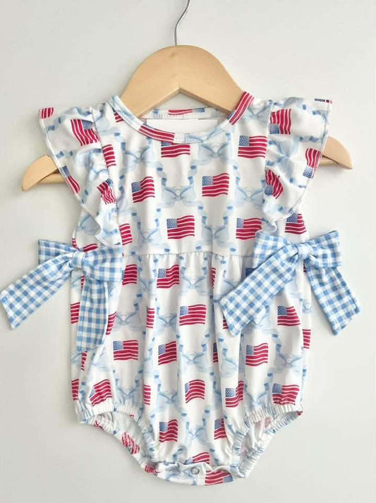 American Flag with Blue Plaid Bows Bubble