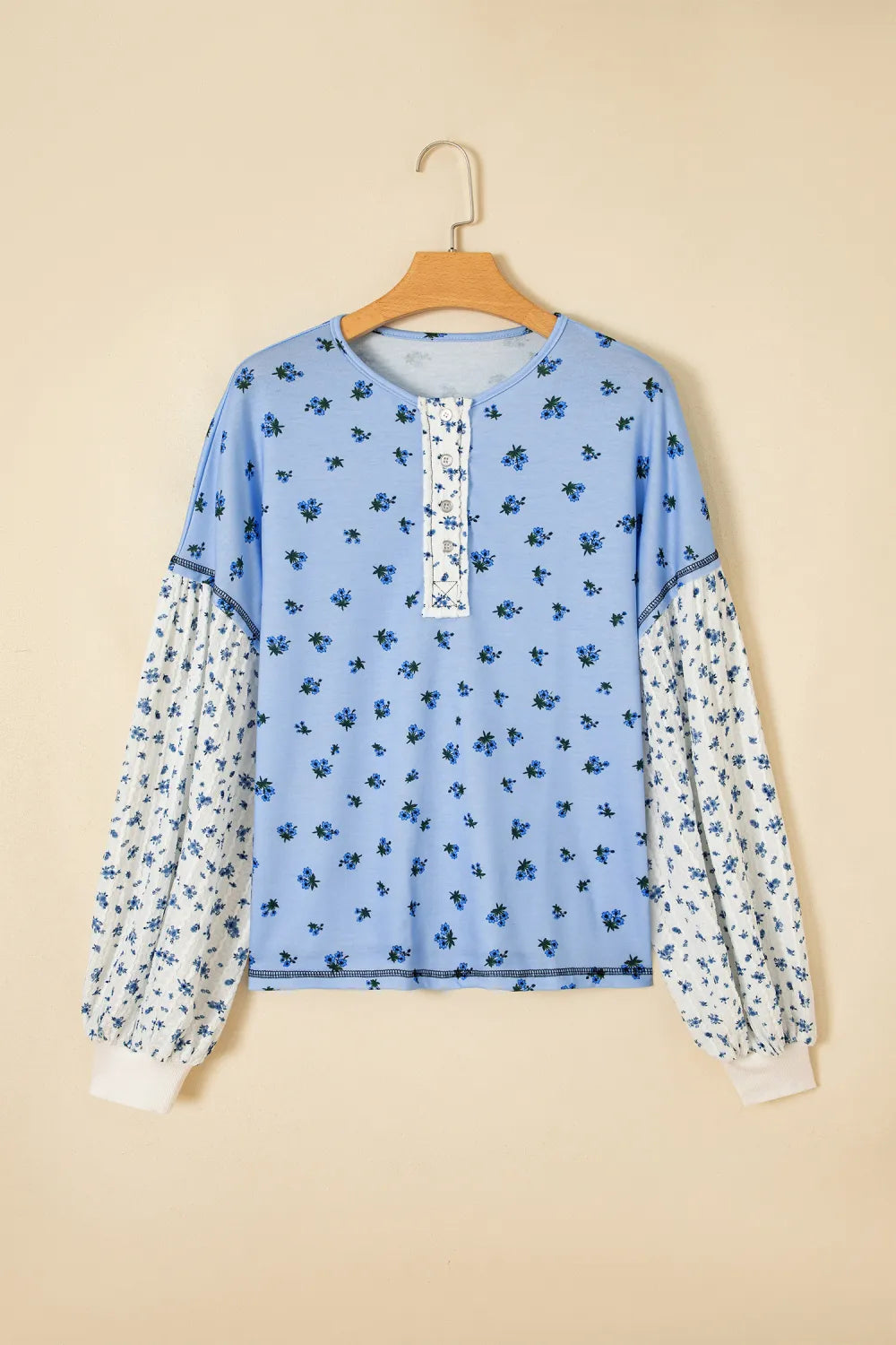 Sky Blue Floral Print Long Sleeve