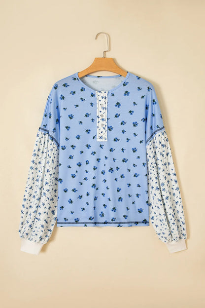 Sky Blue Floral Print Long Sleeve