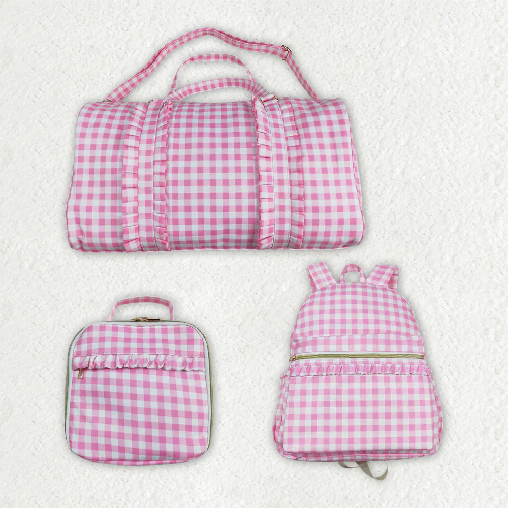 FULL 3PC SET- Pink Checkered Ruffle Bags