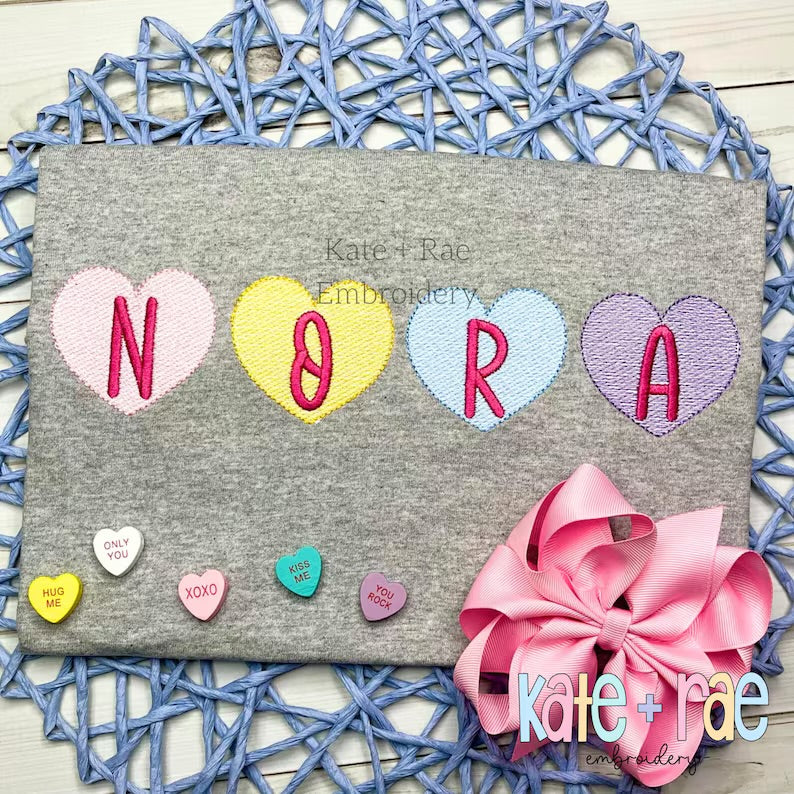 Pastel Heart Name Embroidered