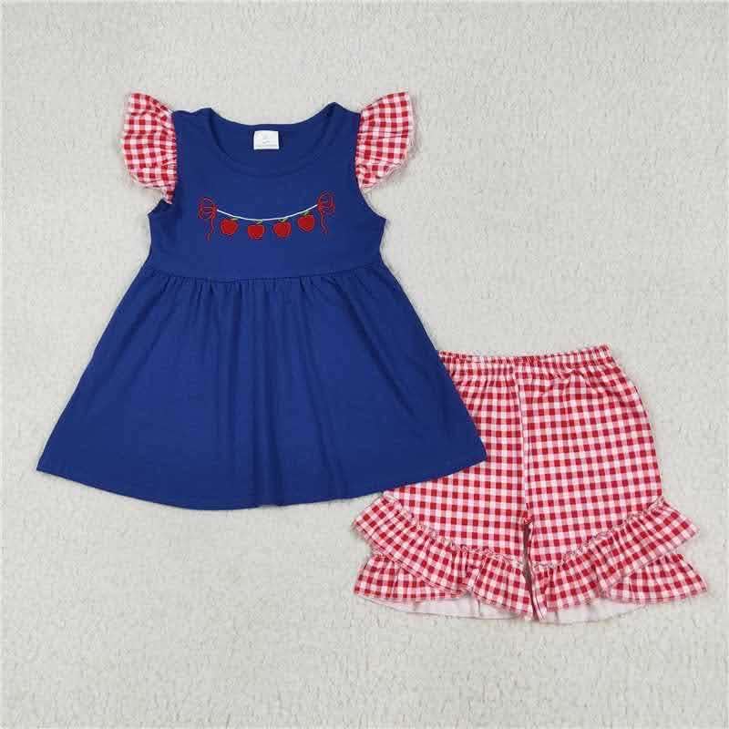 Apples on a Line Checkered Short Set