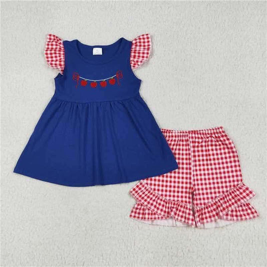 Apples on a Line Checkered Short Set