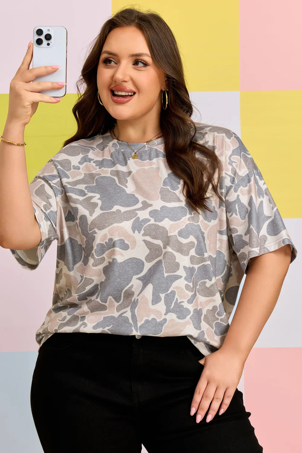 Retro Distressed Camouflage Print Womens Tee