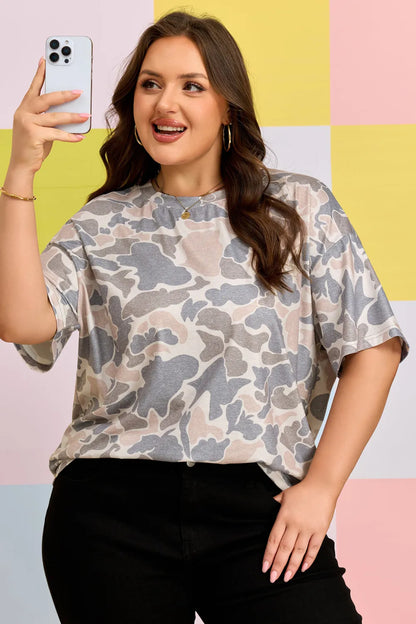 Retro Distressed Camouflage Print Womens Tee