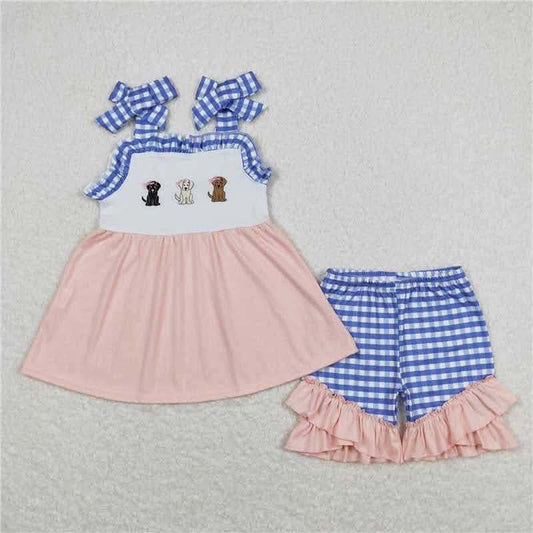Three Colored Dogs Peach and Blue Short Set